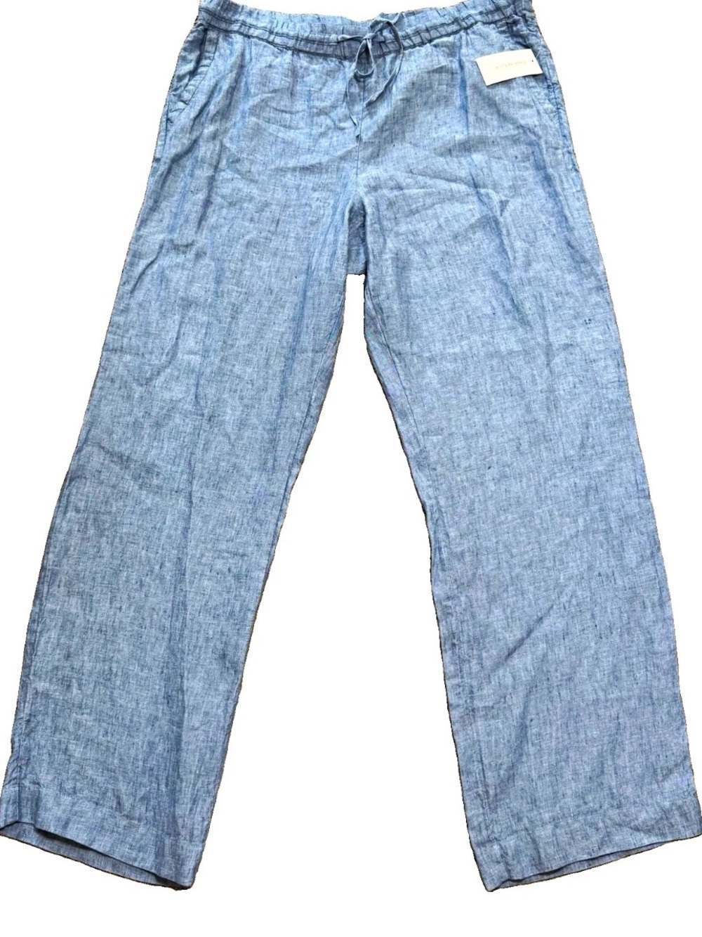Charter Club 100% Linen Wide Leg Pants Large Blue Drawstring Pockets Resort New